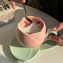 300 Ml Blumenförmige Keramik-Kaffee-Tulpentasse, Teetasse, Untertasse, Keramik-Trinkbecher, Tulpenbecher, A