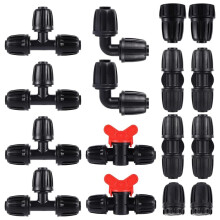 16mm PE Irrigation Pipe Fittings Kit 16-Piece Set for 4mm Soft Hose Tee Valve Reducing Tee 6-Way End Cap Elbow Connector