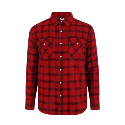 Lee Cooper (L, Red) Lee Cooper Mens Check Plaid Long-Sleeved Shirt