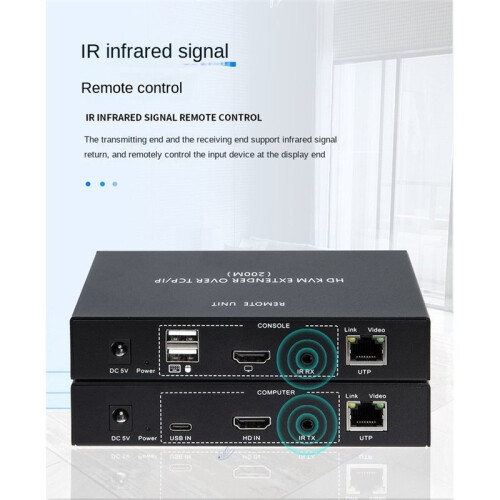 Extensor KVM IP Compatível com  de 200M sobre Cabo Ethernet RJ45 Cat5e/6 1080P Extensor USB KVM Via para  de Rede Plugue EU 1
