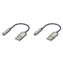 2X Cabo de Áudio USB para 3,5 mm USB A para 3,5 mm Fêmea Placa de Som Estéreo Externa Fone de Ouvido Microfone Adaptador de Som Prata e Azul