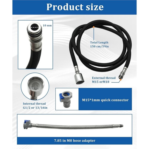 Pull Down Kitchen Faucet Hose Replacement-59 Inch Quick Connect Sprayers  Hose, Anti- 360 Swivel 1