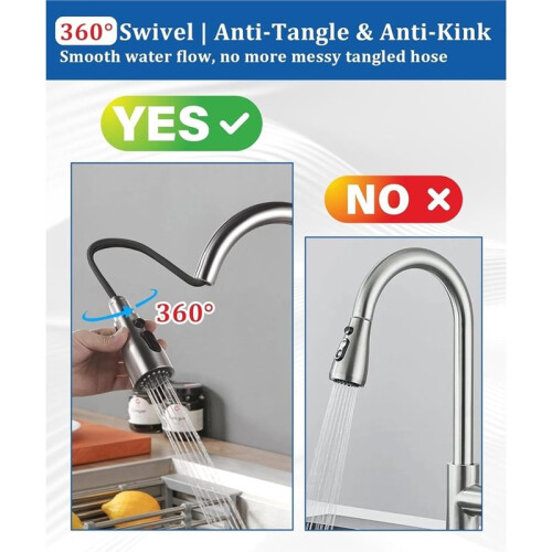 Pull Down Kitchen Faucet Hose Replacement-59 Inch Quick Connect Sprayers  Hose, Anti- 360 Swivel