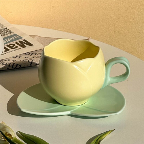 300 Ml Blomformad Keramisk Kaffetulpankopp Tekopp Fat Keramisk Drickskopp Tulpanmugg, C 2