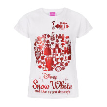 (12-13 Years, White/Red) Snow White And The Seven Dwarfs Girls Foil Short-Sleeved T-Shirt