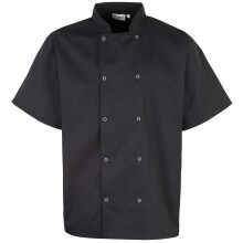 (XL, Black) Premier Unisex Studded Front Short Sleeve Chefs Jacket