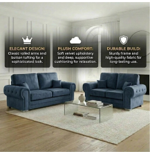 (Footstool, Slate Naples) Verona 3 & 2 Seater Sofa Set 2,3 Seater Sofa Living Room Upholstered Plush & Naples