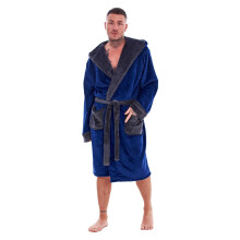 (L-XL, Navy/Charcoal) Keanu Mens Fleece Dressing Gown