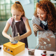 Electric Mini Pottery Wheel for Beginners, Ceramic Clay Art Craft Machine with 2 Turntable 6.5cm/10cm, DIY Pottery Tool for Students Home Studio Use