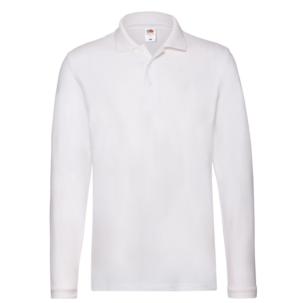 Fruit Of The Loom (Xl, White) Mens Cotton Pique Long-Sleeved Polo Shirt