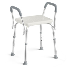 Shower Stool with Arms Adjustable Height Bathroom Chair, Non Slip Shower Seat with Drainage Holes, Portable Bath Chair for Elderly Pregnant Adults