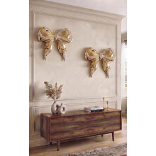 2 X Gold Ceramic Bow Wall Hanging Ornament 32x27Cm