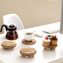 2Pcs Wood Risers for Display Decorative,Round Beaded Riser Distressed for Decor ,Wooden Farmhouse Coasters Cake Stand