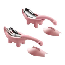Dinosaur Shaped Infant Food Feeding Spoon Fork Child Baby Cartoon Stainless Steel Tableware Set Utensil