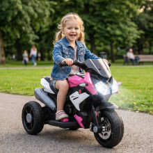 (Pink) HOMCOM Kids Electric Motorcycle Ride On Toy, 6V Battery Music Horn Lights