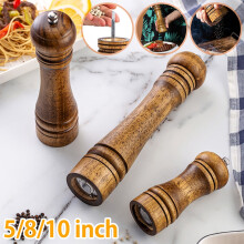 Moulin à poivre en bois Qenwkxz10", moulin à sel et poivre en chêne avec rotor en céramique, réglable, rechargeable, pour le camping, le