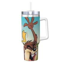 Bugs Bunny Ľadový kráľ 40 oz (s rúčkou a slamkou), cestovný pohár do auta, pohár s 2-v-1 viečkom z nehrdzavejúcej ocele
