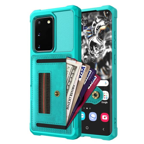 Compatível com Samsung Galaxy S20 - Capa profissional com compartimento para cartão, verde