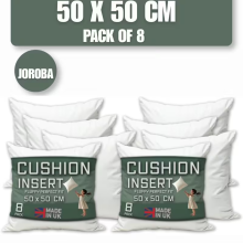 (50 x 50cm) Pack of 8 Cushion Inserts Pads White Square Hollowfibre Bounce Back Cushion Inner Pads for Sofa, Bed, Couch
