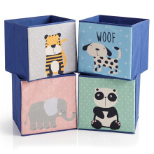 The Magic Toy Shop 4x Kids Storage Boxes Toy Organiser Cubes for Bedroom Nursery Clothes Books 30cm