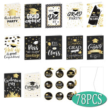 Cartes de félicitations pour diplômés, avec enveloppes, pour les fêtes de fin d'études (collège et lycée), noir et or.