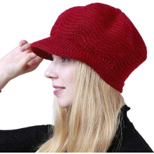 Kiibsot Módní dámská zimní teplá volná pletená čepice Beanie s kšiltem a lebkou