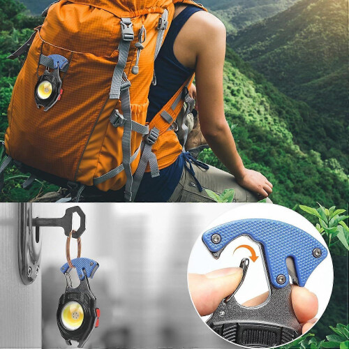 (Orange and Blue) EDC Keychain Flashlight Set Rechargeable 1600 Lumen COB Work Light 7 Modes 2 Pack Survival Essentials 2