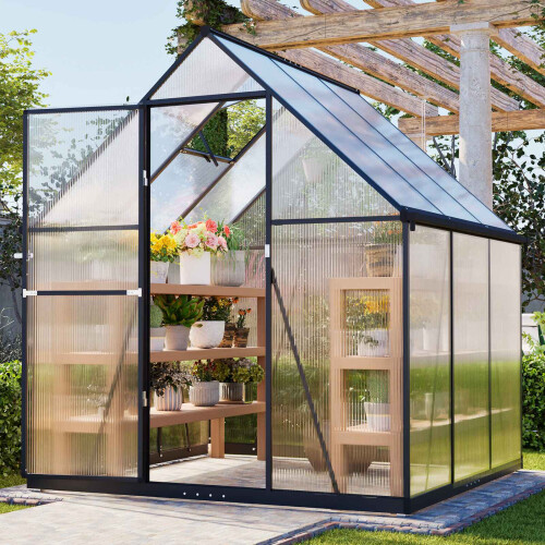 Birchtree BIRCHTREE 6X6FT Polycarbonate Greenhouse Dark Grey 1