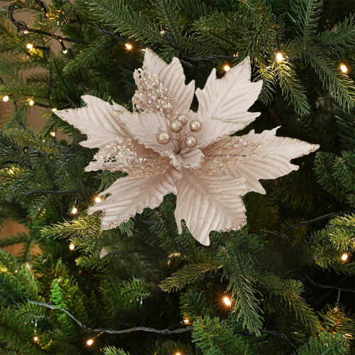 OAVQHLG3B Χριστουγεννιάτικες στολίδες Poinsettia, τεχνητό λουλούδι από μετάξι για 1