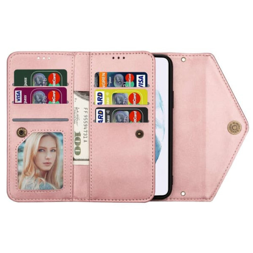 Capa carteira compatível com Samsung Galaxy A14, cor ouro rosa. 1