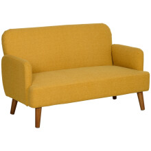 Yellow Velvet 2-Seater Sofa with Wood Legs