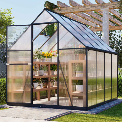 Birchtree BIRCHTREE 6X8FT Polycarbonate Greenhouse Dark Grey