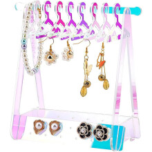 Ohrringständer aus Acryl mit Mini-Haken, kompatibel mit Ohrsteckern, transparenter Schmuckständer für Halsketten, Ringe, Armbänder, Blau