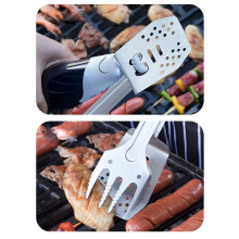 Ensemble d'outils de barbecue 4 en 1 en acier inoxydable avec spatule, fourchette, pince et ouvre-bouteille pour la randonnée et le camping