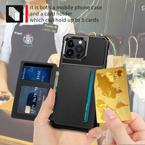 Capa com vários slots compatível com iPhone 14 Pro Max, preta. 2