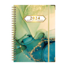 Agenda 2024 in inglese, formato A5, taccuino per la pianificazione con pagine divise, rilegatura a spirale, 2024.