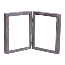 Cadre photo double en bois pliable avec verre HD, à poser verticalement sur une table. Idéal comme cadeau.