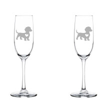 Set van 2 champagneflutes/mousserende wijnglazen met een schattige teckel en hartje (237 ml, met voet)
