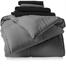 Pościel Bare Home z mikrofibry, 5 elementów, szaro-czarna, w torbie, dla dwóch osób, XL
