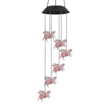 Carillon éolien Kaireo, en bois, motif cochon volant, avec LED solaire à couleurs changeantes, pour la décoration de la maison, du jardin et de la