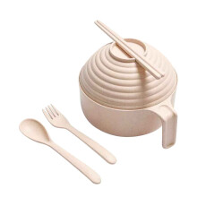 Bol en paille de blé Honeeladyy avec couvercle et poignée, ensemble de couverts portables (cuillère, fourchette, baguettes), compatible avec les