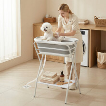 PawHut 27L Dog Bath Tub Foldable Pet Bathtub with Stand Grey