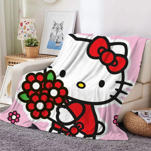 Χριστουγεννιάτικη μαλακή κουβέρτα HelloKitty κατά του χνούδιου, με μονή εκτύπωση,