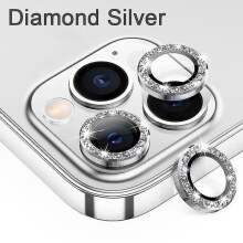 Cosantóir Lionsa le haghaidh iPhone11-16 Scannán Gloine Cosanta Ceamara Diamond Silver13/13mini