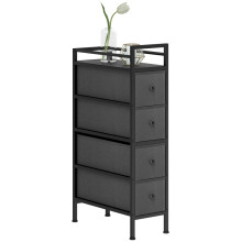 4 Drawer Fabric Dresser Chest of Drawers, Slim Storage Cabinet with Steel Frame for Small Spaces, Bedroom, Black