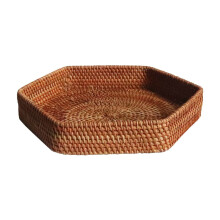 ¡Oferta XIUH! Bandeja hexagonal de ratán para escritorio, mesa de centro, fruta, sándwiches, picnic y pan - Decoración tejida vintage Compatible