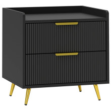 (Black, Engineered Wood) Elegant Two-Drawer Bedside Table - Black