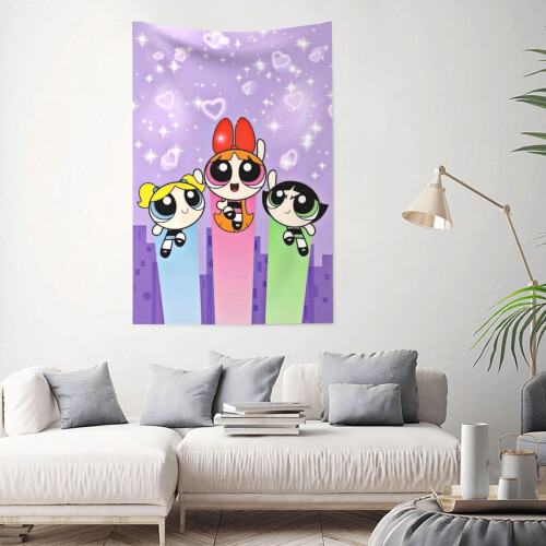 Ταπισερί τοίχου Powerpuff Girls, αδιάβροχο ύφασμα από πολυεστέρα, κάθετη διακόσμηση για 1