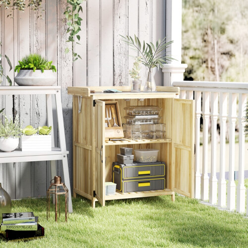 Fir Wood Shed 43x74cm with Metal Worktop 1