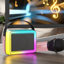 Jacenvly Bärbar Bluetooth 5.3 Högtalare 10W med Mikrofon, Färgglada Lampor, 4000mAh Batteri, Kompatibel med K-Song Appar, För Utomhus, Camping,